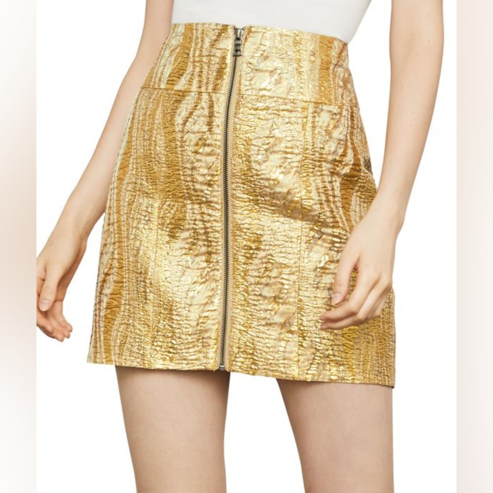 BCBG MAXAZRIA Jacquard Metallic Mini Skirt in Gold